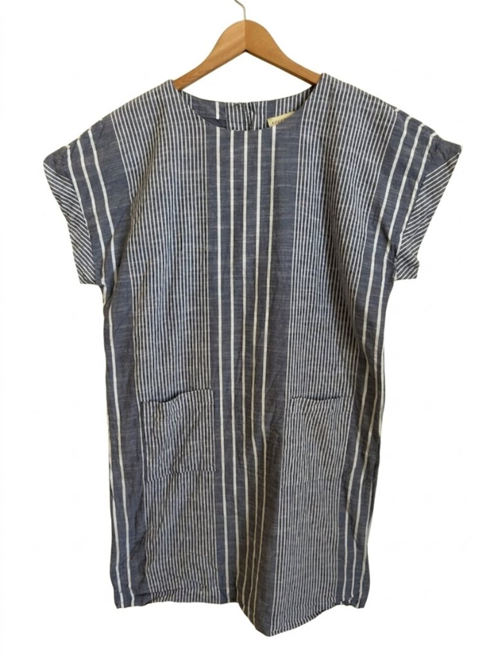Appleseed's Blue White Striped Cotton Shift Dress Size 16 Lined Pockets Nautical